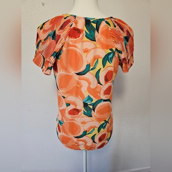 DR2 Ruffle Short Sleeve Flowy Blouse with Fruit Women's Size XS NWOT - Picture 6 of 10